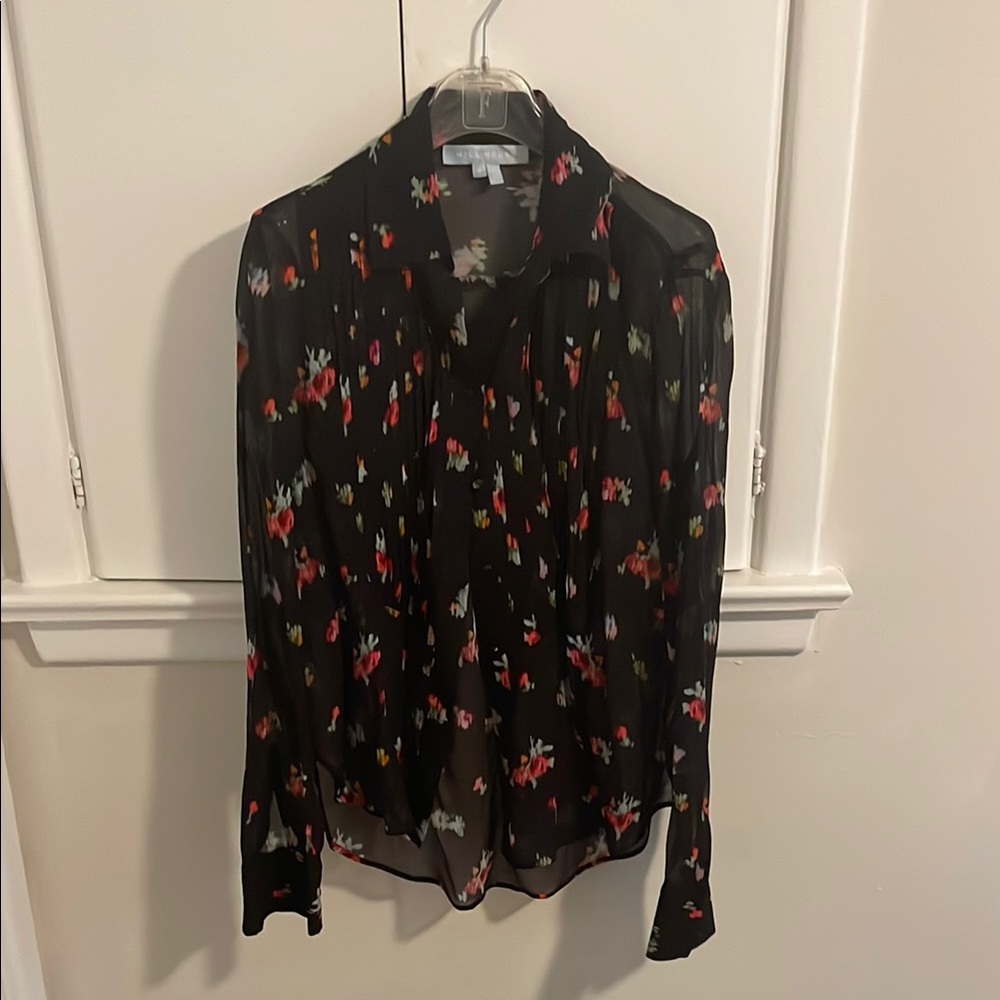 Hill House Black and Red Long Sleeve Buttoned Blouse